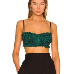 Superdown Zelia Bustier Green Plaid Ruffle Crop Top - Size S